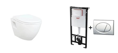 Комплект CREAVIT Унитаз подвесной TP325.00100 + Сиденье CREAVIT AMASRA ULTIMA KC3131.00 + Инсталляция 3 в 1 Alcaplast AM101/1120+M71 с кнопкой хром глянец